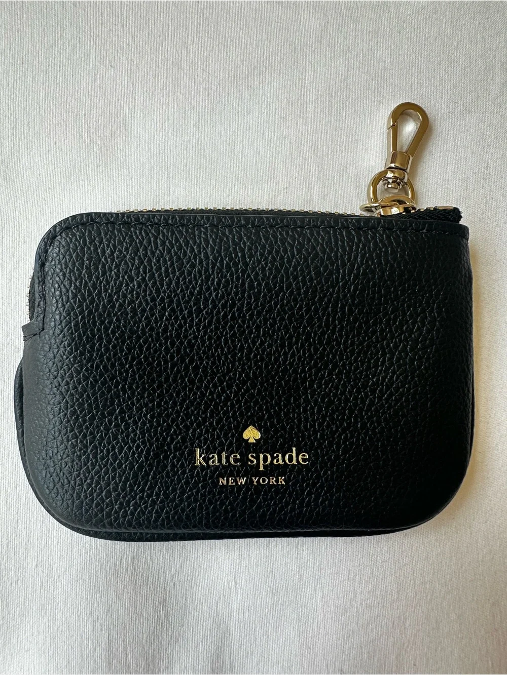 KATE SPADE New York Black Pebbled Leather Coin Purse Keychain Card Holder